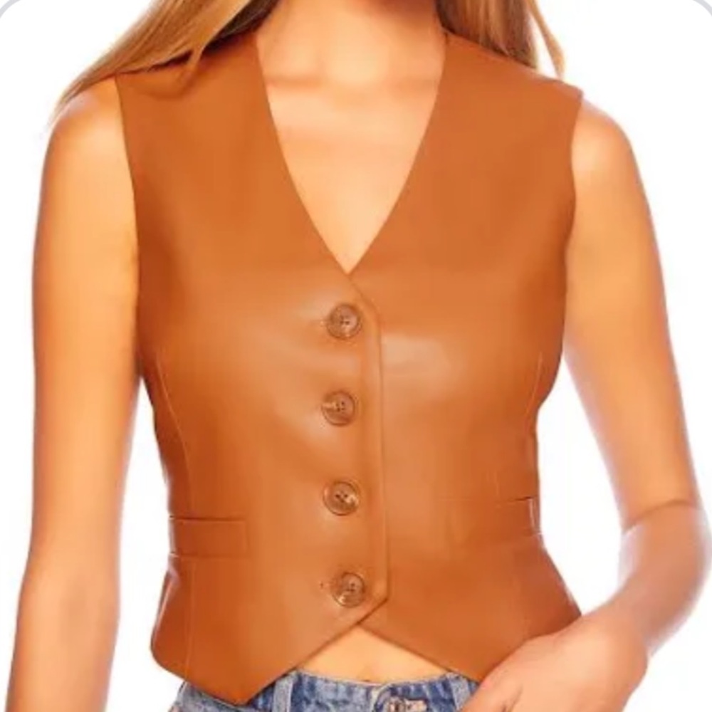 Lariat Leathers Vintage 70s 80s Tan Genuine Leather Vest‎ Sz. L